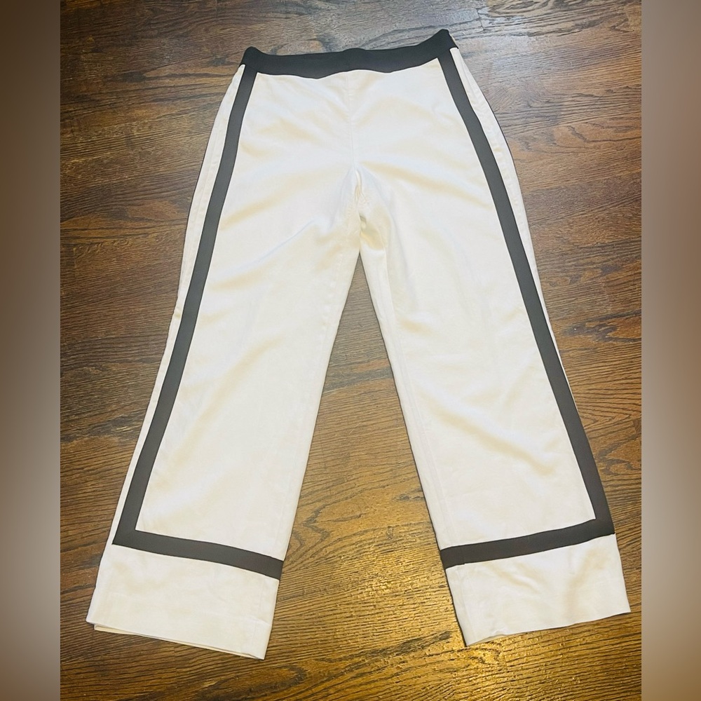 White House Black Market White Wide-Leg Pants with Black Side Stripes trousers - Picture 3 of 12